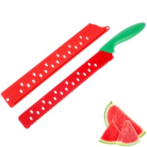 dechous watermelon knife, red green watermelon knife with sleeve, kitchen melon cutting knife fruit watermelon cutter slicer tool for kitchen xmas party