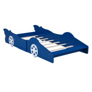 CITYLIGHT Twin Size Car Beds for Boys Race Car-Shaped Twin Bed Frame with Wheels Wooden Kids Car Twin Bed for Boys with Slat Support for Child's Bedroom (Twin,Blue)