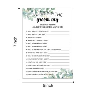 Bridal Shower Game Cards, What Did The Groom Say Game, Greenery Theme Engagement Party Cards For Wedding, Bridal Shower Decorations, Engagement Activities Ideas, Wedding Shower Party Game Card