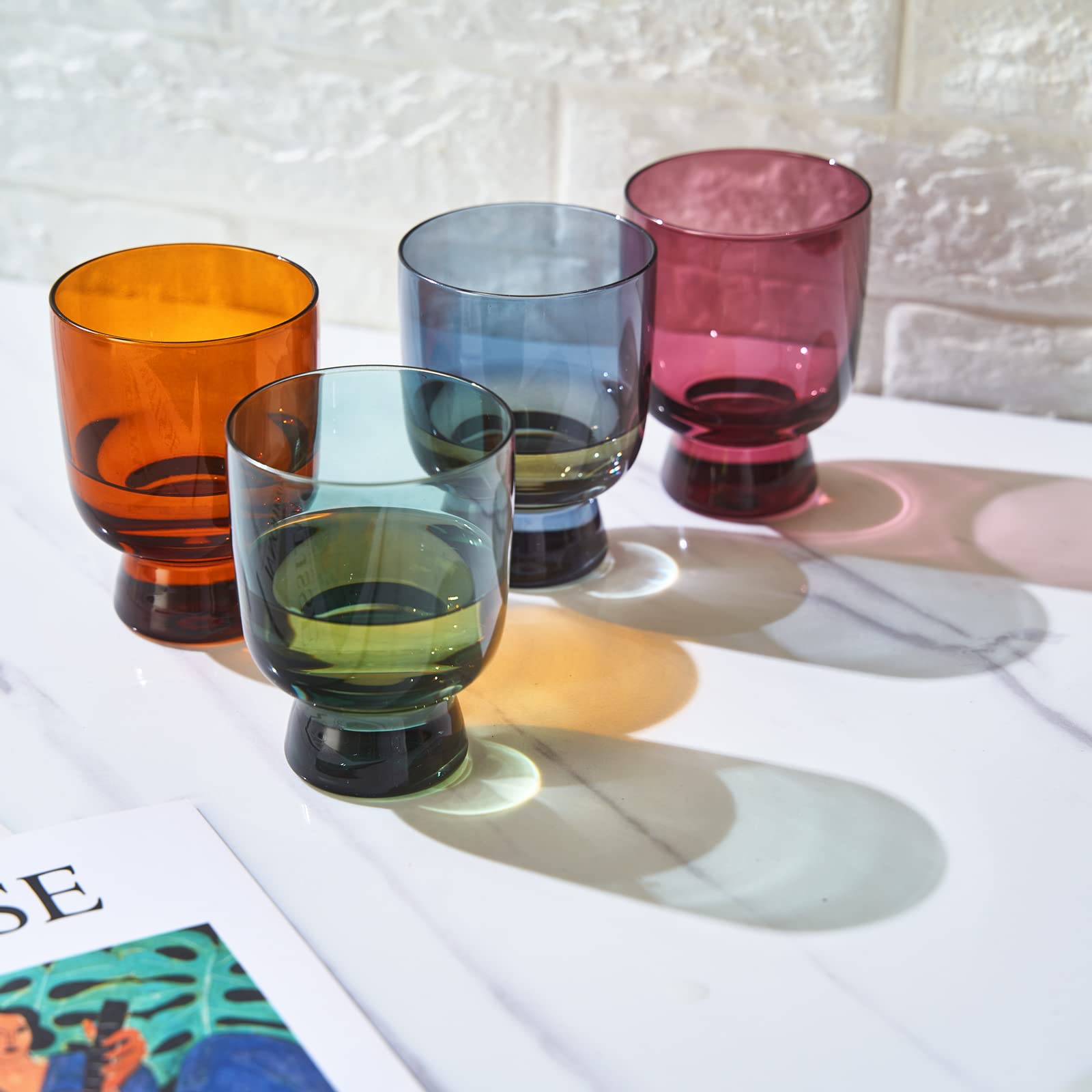 Khen - Colored Muted Colored Glasses - Water & Wine | Set of 4 | Pastel Muted Crystal Cocktail Glassware, Goblet Cocktails, Red & White, Dinner Color Beautiful - Murano Stackable Glasses 8.1oz