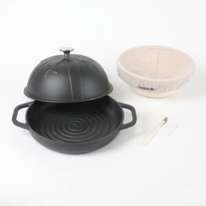 hawok cast iron bread oven with cloche lid, dia. 9.8inch/25cm, sourdough baking pan, enameled yellow