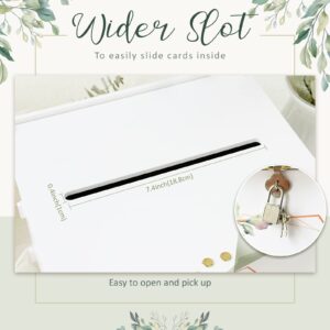 OurWarm White Wedding Card Box with Lock, PVC Gift Card Box for Wedding Reception, Eucalyptus DIY Wedding Envelope Money Card Box for Party Graduation Birthday Baby Shower Decorations