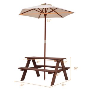 BETTARY Kids Picnic Table, Wooden Toddler Activity Table with Removable Umbrella, Children Backyard Furniture for Patio, Garden, Gift for Girls & Boys, Kids Table and Bench Set for Outdoors Indoors