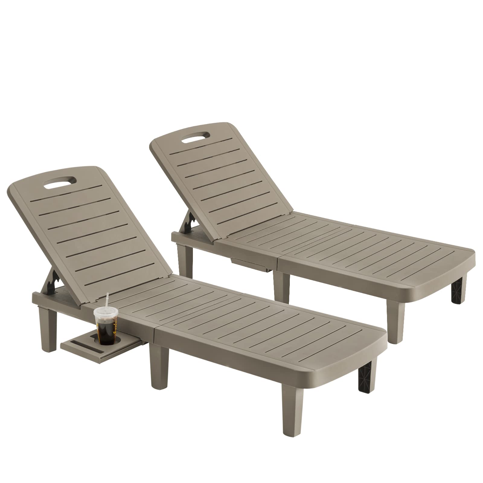 UDPATIO Oversized Outdoor Chaise Lounge Chair Set of 2, 5-Level Adjustment Backrest, Extra Widen Chaise with Cup Holder Easy Assembly for Pool Beach Garden (Grey)