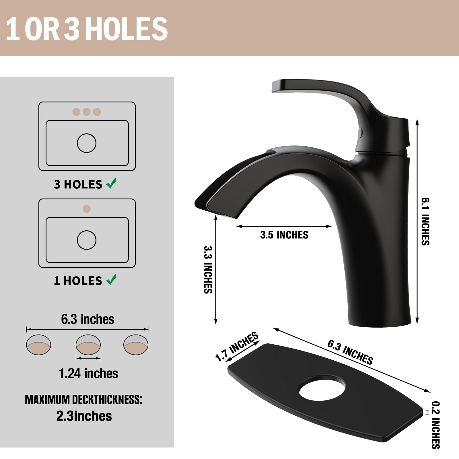 DJS Waterfall Single Handle Modern Bathroom Faucet, Brushed Nickel, 1 or 3 Hole Bathroom Sink Faucet Mixer Tap, with Deck, Pop-up Drain and Supply Hoses