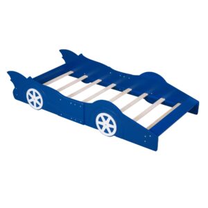 CITYLIGHT Twin Size Car Beds for Boys Race Car-Shaped Twin Bed Frame with Wheels Wooden Kids Car Twin Bed for Boys with Slat Support for Child's Bedroom (Twin,Blue)