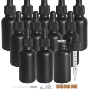 BEGIKET 12 Pack 1oz Black Coated Glass Dropper Bottle,30ml Frosted Black Glass Bottles with Eye Droppers,for Essential Oils,Leakproof Travel Bottles, Oil Bottles for Hair