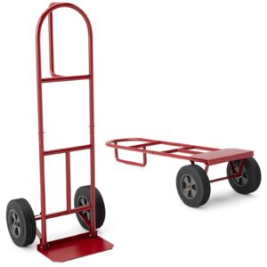 s afstar p-handle hand truck, high back sack barrow with 10" wheels, built-in double bearings and foldable load plate, heavy duty trolley for lifting, moving, delivery, 660 lbs max load (red)