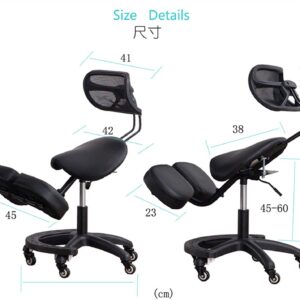 Ergonomic Kneeling Chair with Back Support, Wheels, Adjustable Saddle Chair for Home and Office with Angled Seat for Better Posture, Black