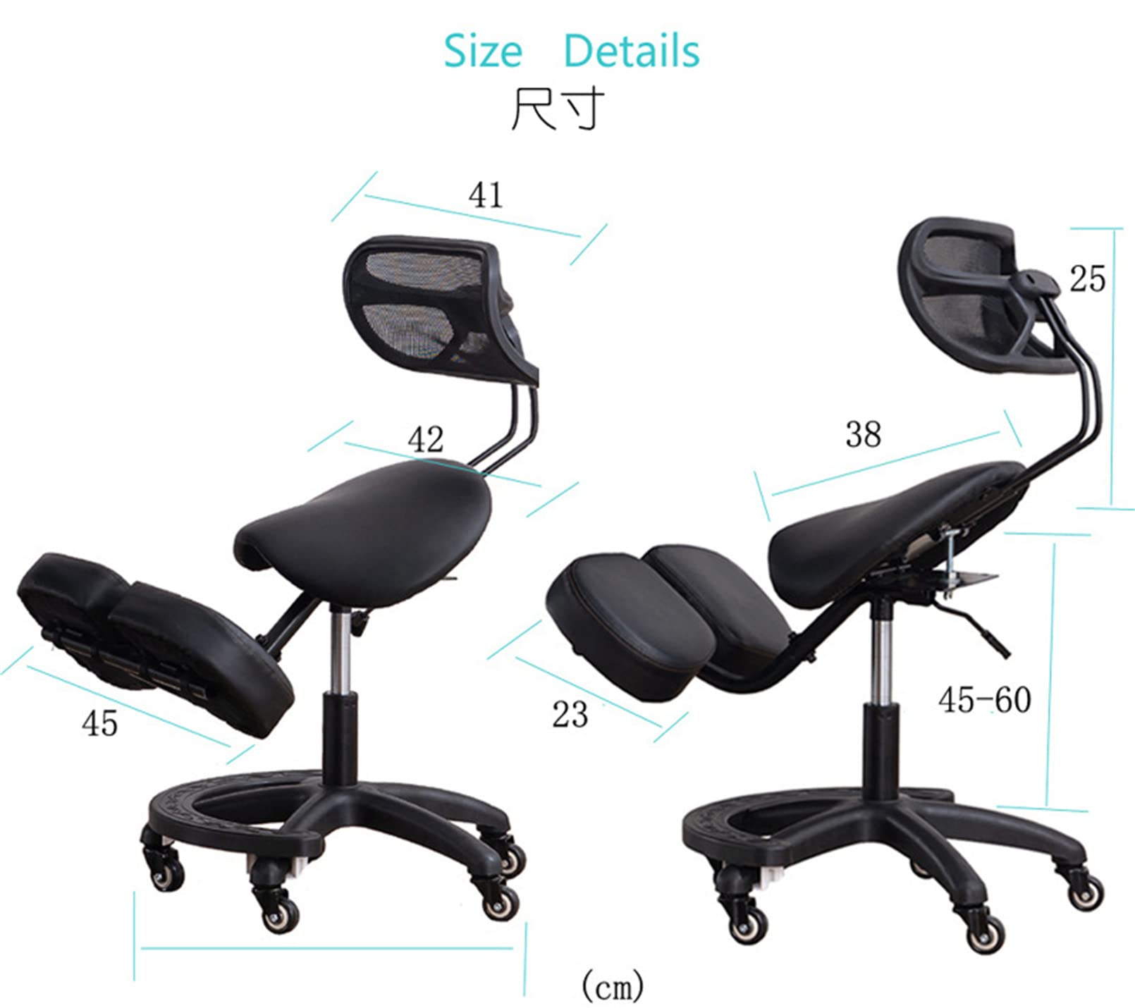 Ergonomic Kneeling Chair with Back Support, Wheels, Adjustable Saddle Chair for Home and Office with Angled Seat for Better Posture, Black