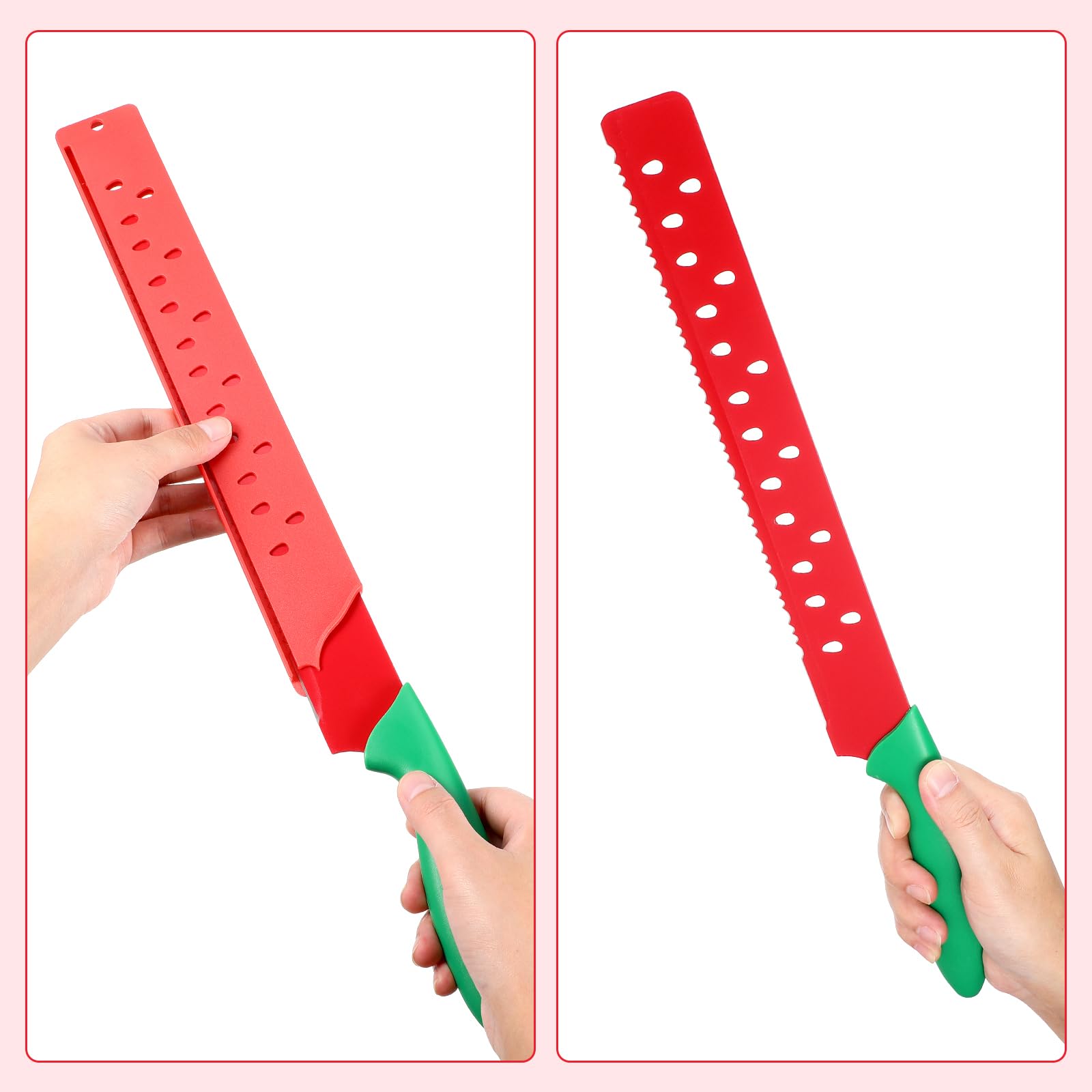 DECHOUS Watermelon Knife, Red Green Watermelon Knife with Sleeve, Kitchen Melon Cutting Knife Fruit Watermelon Cutter Slicer Tool for Kitchen Xmas Party