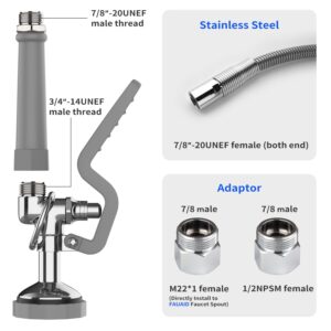 FAUAID Pre Rinse Spray Valve with 45” Stainless-Steel Pre Rinse Hose,1.42 GPM Pre Rinse Sprayer Commercial Sink Sprayer with Ergonomic Handle Commercial Faucet Parts,Fit for Dish Washing Sprayer（Gray）