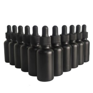 BEGIKET 12 Pack 1oz Black Coated Glass Dropper Bottle,30ml Frosted Black Glass Bottles with Eye Droppers,for Essential Oils,Leakproof Travel Bottles, Oil Bottles for Hair