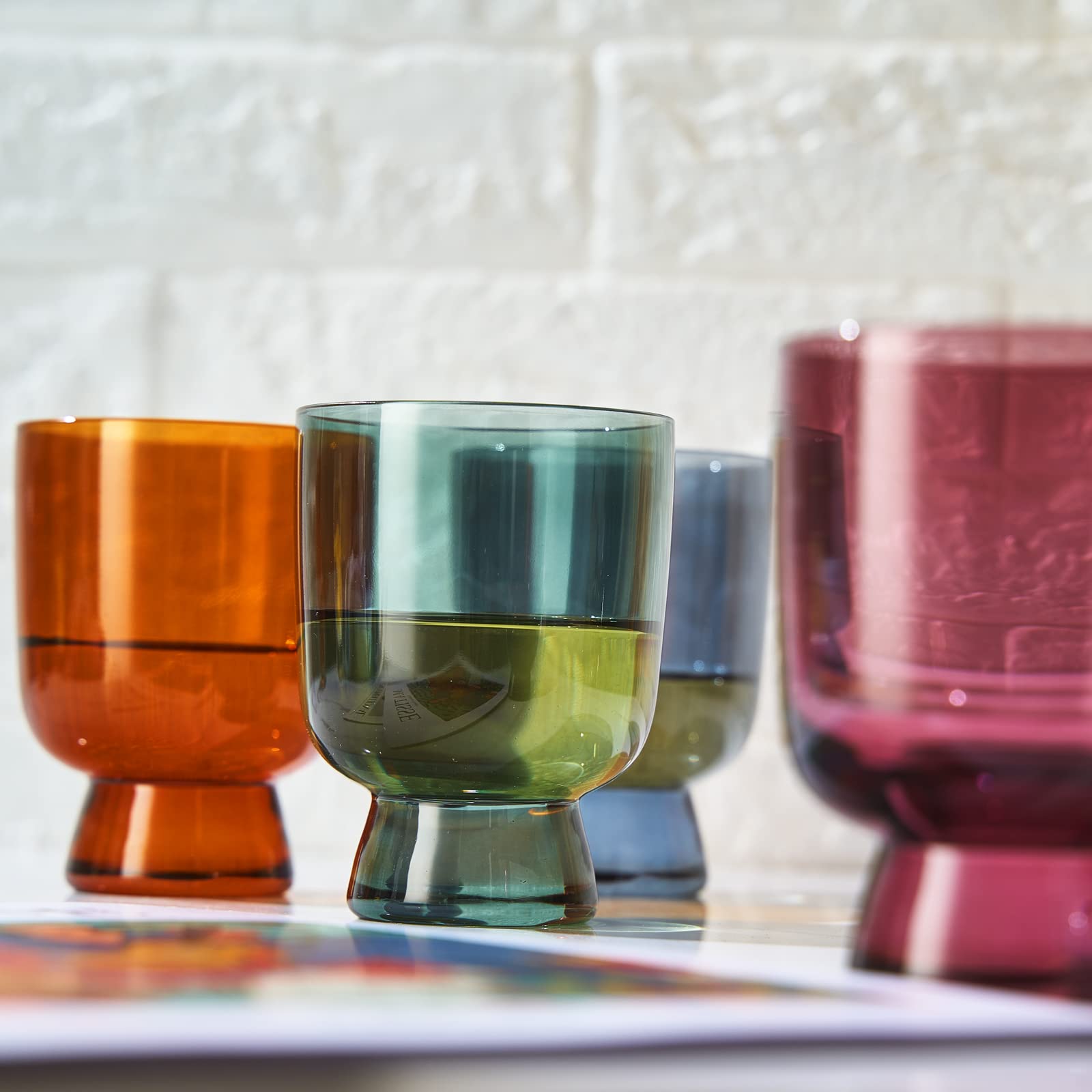 Khen - Colored Muted Colored Glasses - Water & Wine | Set of 4 | Pastel Muted Crystal Cocktail Glassware, Goblet Cocktails, Red & White, Dinner Color Beautiful - Murano Stackable Glasses 8.1oz