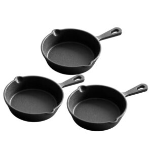 edging casting pre-seasoned 4.7-inch mini cast iron skillet 3 pack, frying pan, indoor& outdoor use