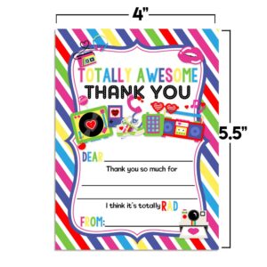 Amanda Creation Totally Awesome 80's Themed Birthday Party Thank You Notes, Ten 4" x 5.5" Fill-In the Blank Cards with 10 White Envelopes