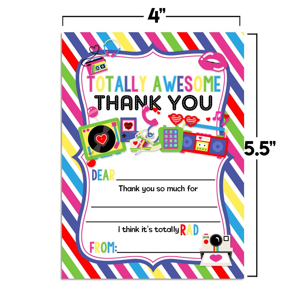 Amanda Creation Totally Awesome 80's Themed Birthday Party Thank You Notes, Ten 4" x 5.5" Fill-In the Blank Cards with 10 White Envelopes