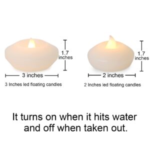 LARDUX 3 Inch Led Floating Candles - 12 PCS Flameless Water Activated Floating Tea Lights Fake Floating Tealight Battery Operated for Centerpieces Cylinder Vases Wedding Party Decorations