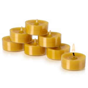 PARNOO 100% Natural Yellow Beeswax Tealight Candles in Clear Plastic Cups, 4 Hours Burn time - Pack of 24