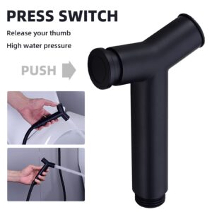 TRUSTMI Handheld Bidet Sprayer Toilet Single Hole Wall Mount Baby Diaper Douche Kit Push Button Spray Head and Y-Shape Brass Valve with Holder, Matte Black