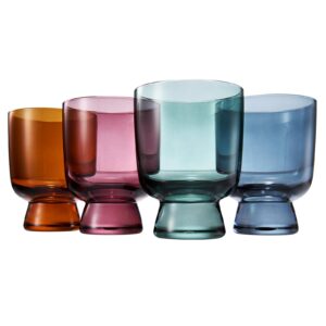 khen - colored muted colored glasses - water & wine | set of 4 | pastel muted crystal cocktail glassware, goblet cocktails, red & white, dinner color beautiful - murano stackable glasses 8.1oz