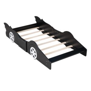 MERITLINE Race Car Bed Twin Wooden Platform Bed Car Shaped Bed with Wheels & Support Slats, Twin Kid Beds for Kids Girls Boys Teens, No Spring Need,Black