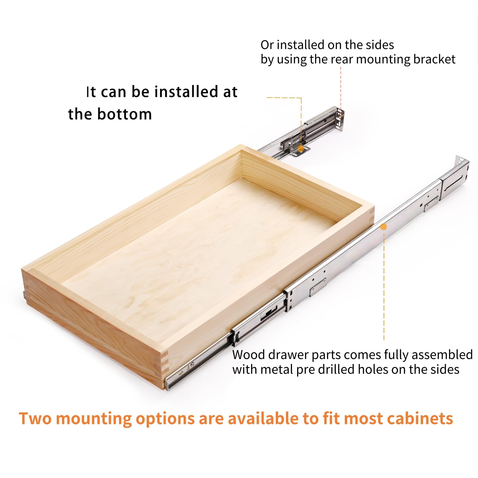 Mulush Pull Out Cabinet Drawer, 20”W x 21”D Soft Close Slide Out Wood Drawer Organizer for Kitchen, Finished, Bottom and Side Assembly (Wood Drawer Part is Width 19'')