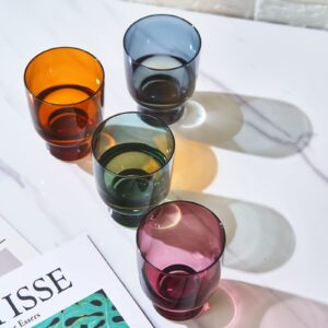 Khen - Colored Muted Colored Glasses - Water & Wine | Set of 4 | Pastel Muted Crystal Cocktail Glassware, Goblet Cocktails, Red & White, Dinner Color Beautiful - Murano Stackable Glasses 8.1oz