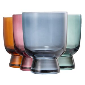 Khen - Colored Muted Colored Glasses - Water & Wine | Set of 4 | Pastel Muted Crystal Cocktail Glassware, Goblet Cocktails, Red & White, Dinner Color Beautiful - Murano Stackable Glasses 8.1oz