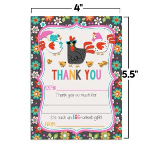 Amanda Creation Cool Chick Chicken Birthday Party Thank You Notes, Ten 4" x 5.5" Fill-In the Blank Cards with 10 White Envelopes