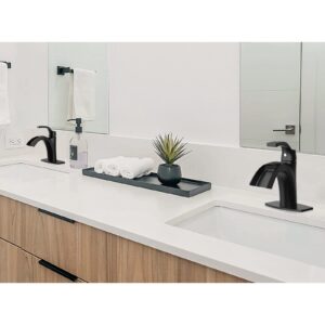 DJS Waterfall Single Handle Modern Bathroom Faucet, Brushed Nickel, 1 or 3 Hole Bathroom Sink Faucet Mixer Tap, with Deck, Pop-up Drain and Supply Hoses