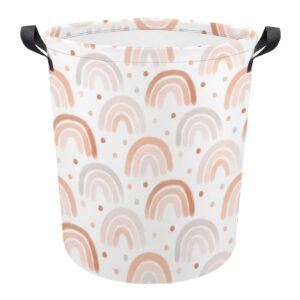 17.3 inches laundry basket, waterproof collapsible storage basket, round dirty clothes hamper with handles for bedroom room toy storage (rainbow cloud abstract boho)