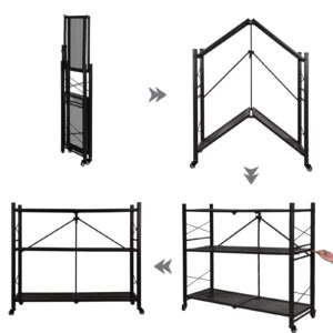 Foldable Shelves 4 Tier Heavy Duty Metal Storage Shelves with Wheels - No Assembly Collapsible Shelving Unit for Kitchen Garage Hold up to 1000 lbs