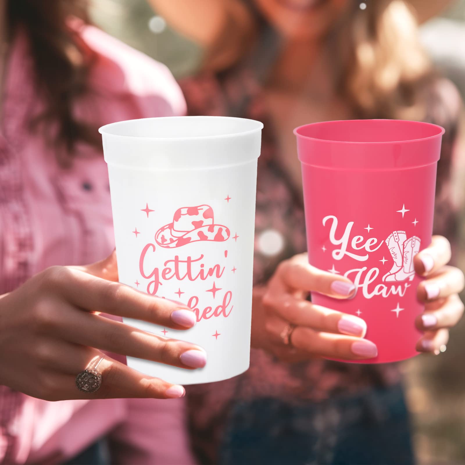 Tuitessine 12-Pack Disco Cowgirl Bachelorette Party Cups Reusable Girls Trip Stadium Plastic Cup Cute Drinking Cups for Western Bridal Shower Party Supplies Wedding Engagement Favor(22 oz)