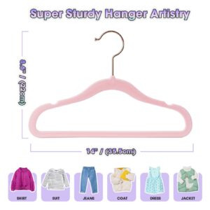 Ulimart Kids Hangers Velvet 50 Pack-14 Inch,Kids Hangers for Clothes,Baby Clothes Hangers Non Slip,Sturdy Infant/Toddler Hangers Pink Hangers