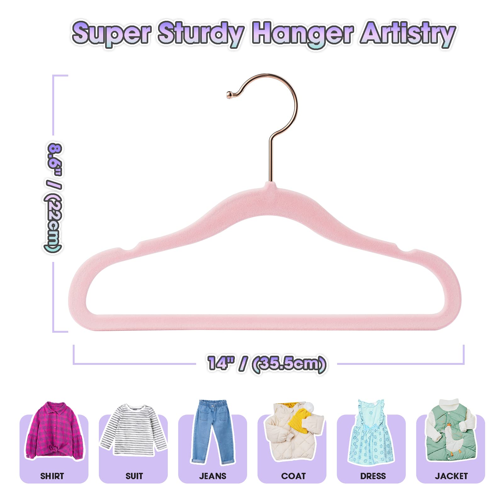 Ulimart Kids Hangers Velvet 50 Pack-14 Inch,Kids Hangers for Clothes,Baby Clothes Hangers Non Slip,Sturdy Infant/Toddler Hangers Pink Hangers