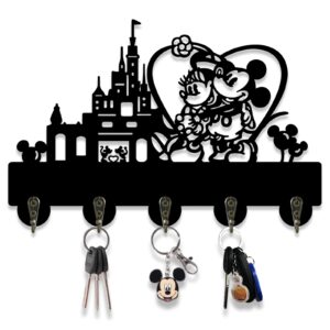 bovizipy mick shape mouse key holder - dog leash holder with 5 key hooks decorative for wall, wood housewarming gifts for kids& lovers