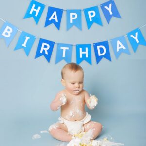 Eaezerav Happy Birthday Banner Blue Signs Happy Birthday Bunting Banner Garland for Baby Shower Gender Reveal Party Supplies for Boys Girls, Nursery Hanging Decoration Wall Backdrop