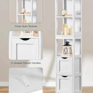 usikey 55.9" H Bathroom Storage Cabinet, Slim Tall Cabinet, Narrow Storage Cabinet with 2 Drawers & 3 Open Shelves, for Bathroom, Living Room, White