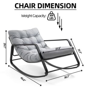 WQSLHX Oversized Patio Rocking Chair with Cushion, Indoor Metal Lounge Rocker Chair, Outdoor Lazy Chair for Front Porch, Garden, Backyard, Lawn, Gray