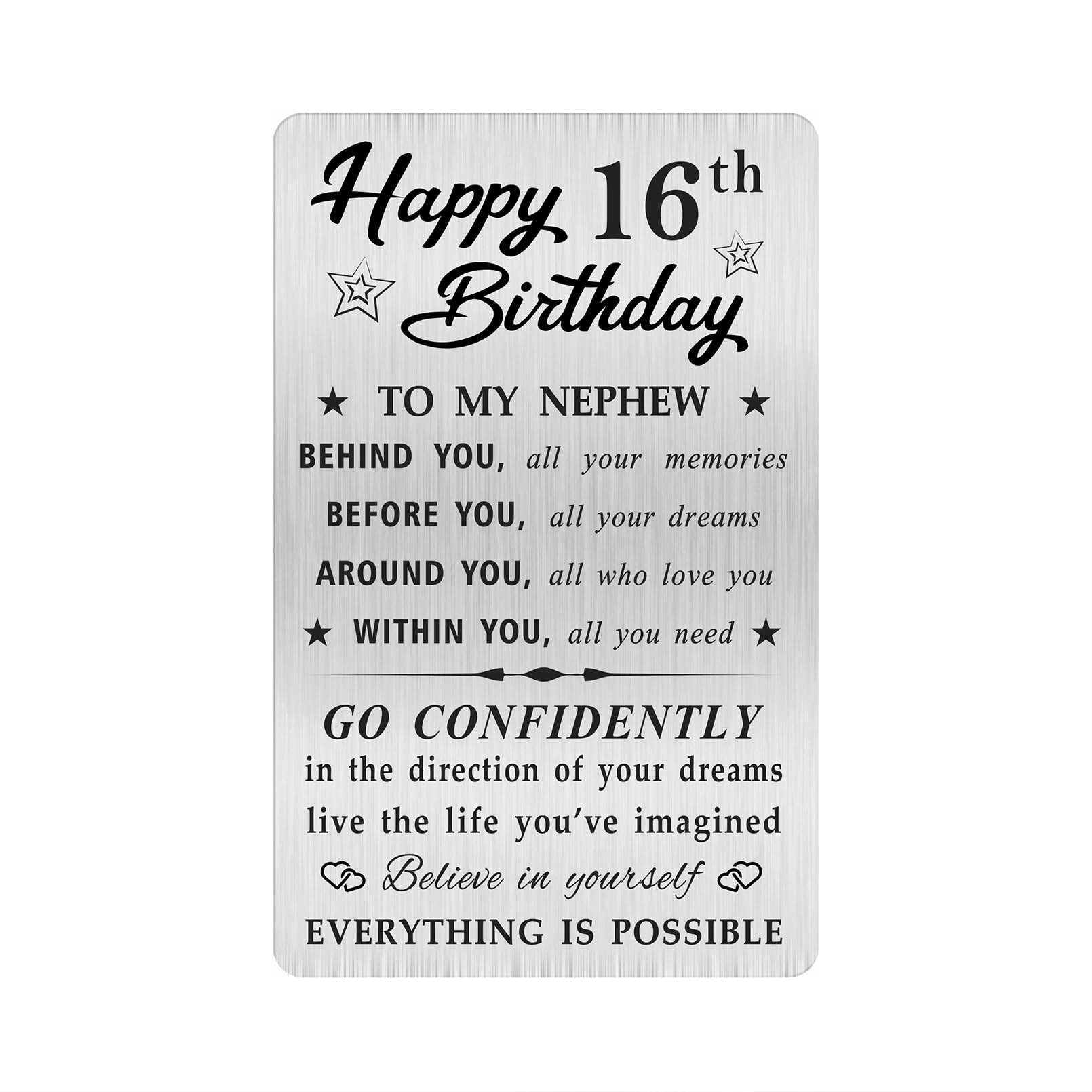 MOQIYXL Nephew 16th Birthday Card, Happy 16 Birthday Nephew Gifts Ideas, Small Engraved Wallet Card