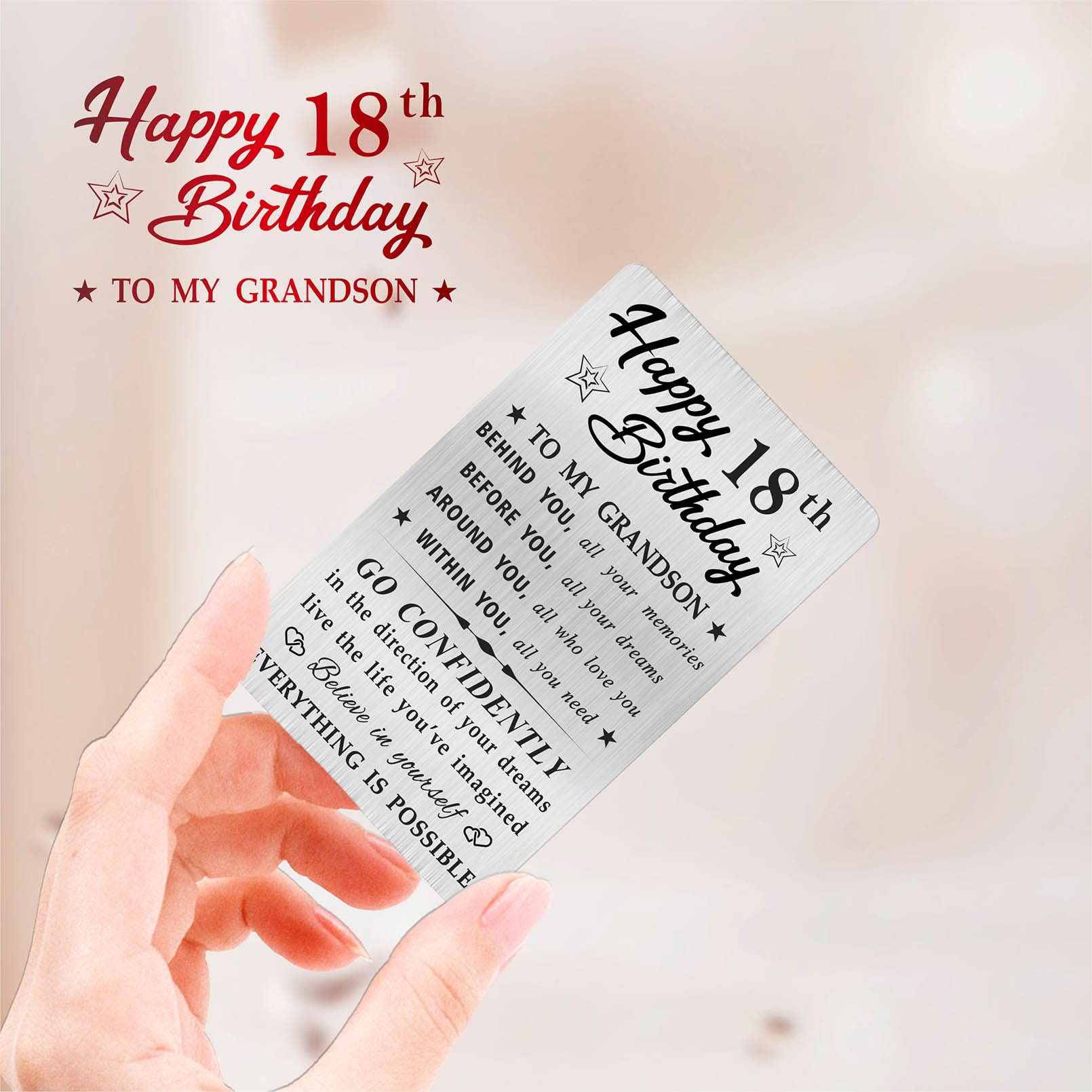 MOQIYXL Grandson 18th Birthday Card, Happy 18 Birthday Grandson Gifts Ideas, Small Engraved Wallet Card