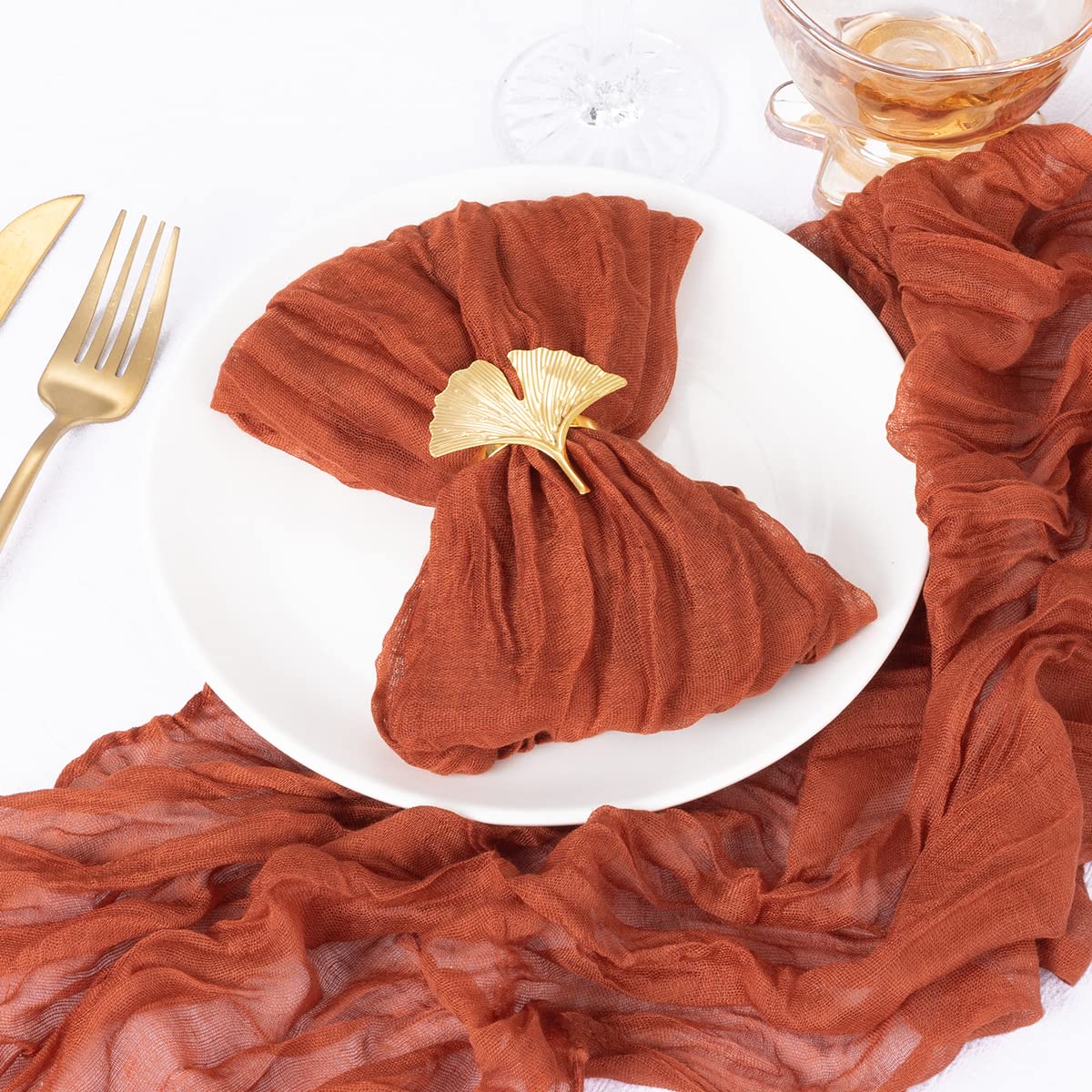 DeZerlor 12 Pack Terracotta Cheesecloth Napkins Christmas Cloth Napkins Set of 12 Boho Cotton Dinner Napkins Bulk 21"x21" for Wedding Bridal Baby Shower Xmas Party Table Decor