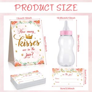 Fuutreo Guess How Many Baby Shower Game Sign with 50 Cards Floral Greenery Baby Shower Decorations with 2.76 x 2.76 x 8.27 Inch Baby Bottles for Girl Boy Party Games Favor Gift (Cute Style)