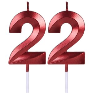 red 22nd birthday candles for cakes, number 22 candle cake topper for party anniversary wedding celebration decoration