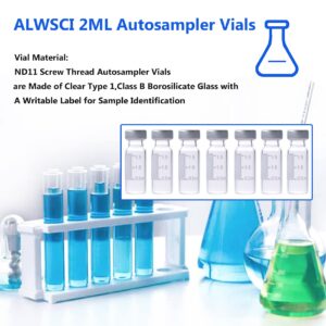 ALWSCI 2ML Autosampler Vials, Clear Crimp Neck Vials ND11, Wide Opening GC HPLC Vial with Graduation, 11mm Aluminum Crimp Seals with PTFE/Rubber red-Orange Liner, 100 of Pack