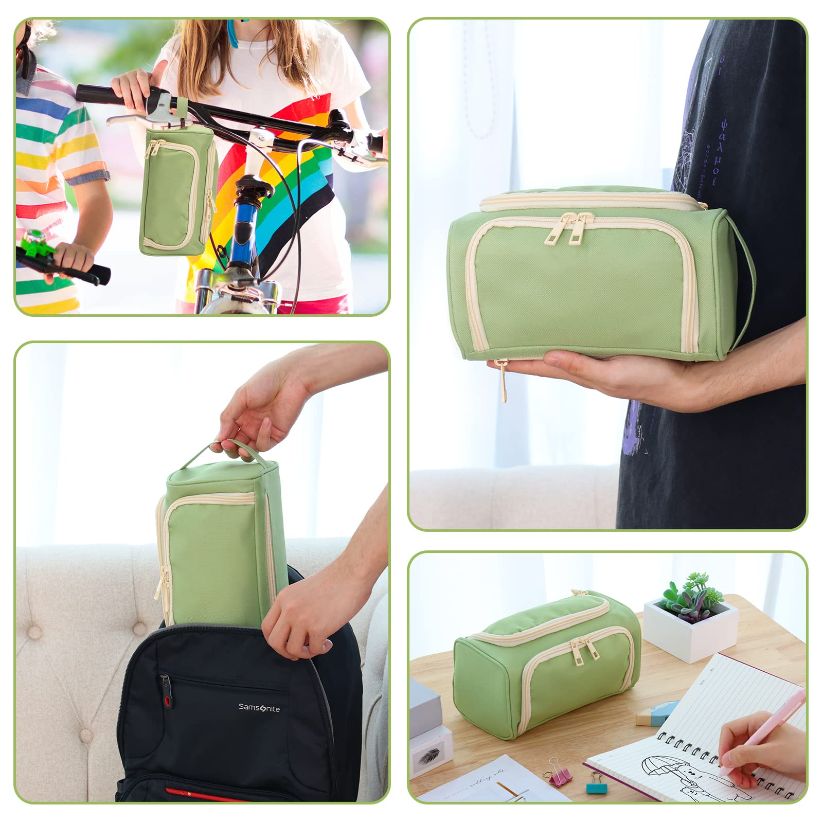 LABUK Large Pencil Case, Big Capacity Pencil Bag with 3 Compartments, for School Teen Girl Boy Men Women,Green