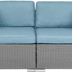 SUNCROWN 2-Piece Outdoor Patio Furniture Corner Sofa Set All-Weather Wicker Sectional Loveseats with Washable Cushions, Sky Blue