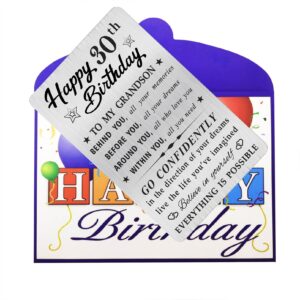 MOQIYXL Grandson 30th Birthday Card, Happy 30 Birthday Grandson Gifts Ideas, Small Engraved Wallet Card