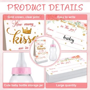 Fuutreo Guess How Many Baby Shower Game Sign with 50 Cards Floral Greenery Baby Shower Decorations with 2.76 x 2.76 x 8.27 Inch Baby Bottles for Girl Boy Party Games Favor Gift (Cute Style)